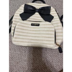 Karl Lagerfeld Paris Striped Woven Backpack with Bow Accent